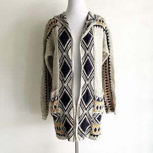Lucky Brand Womens Size Small Hooded Cardigan Sweater Open Pockets Aztec